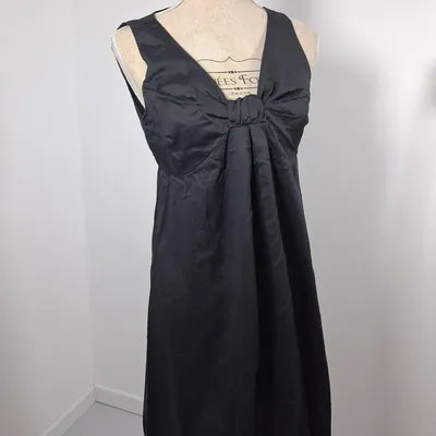 Black Dress Draped Bow Empire Cut – Vintage Chic Style – 100% Cotton – Size 40 (L)