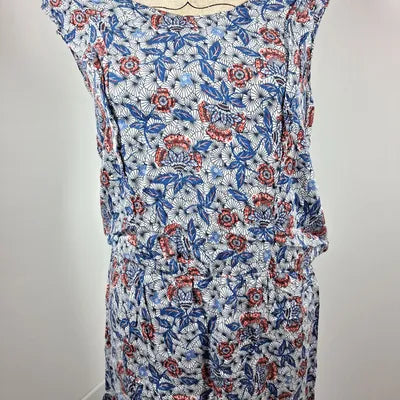 Promod blue & coral floral summer dress – Size 38/40 – Very good condition
