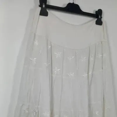 Boho White Midi Skirt – 100% Cotton – Broderie Anglaise & Lace