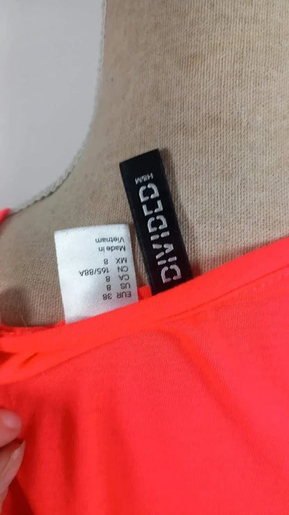 Tee-shirt Fluo Corail H&M Divided - Coupe Asymétrique - Neuf - Taille 38