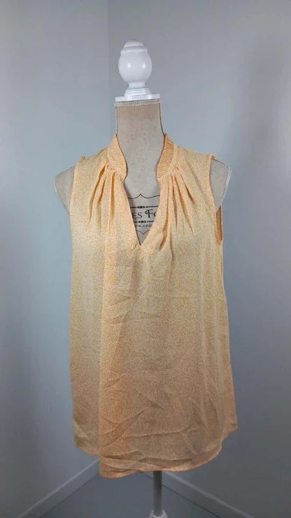 KIABI Sleeveless Blouse New M – Orange Yellow Flowy Top with Foliage Pattern