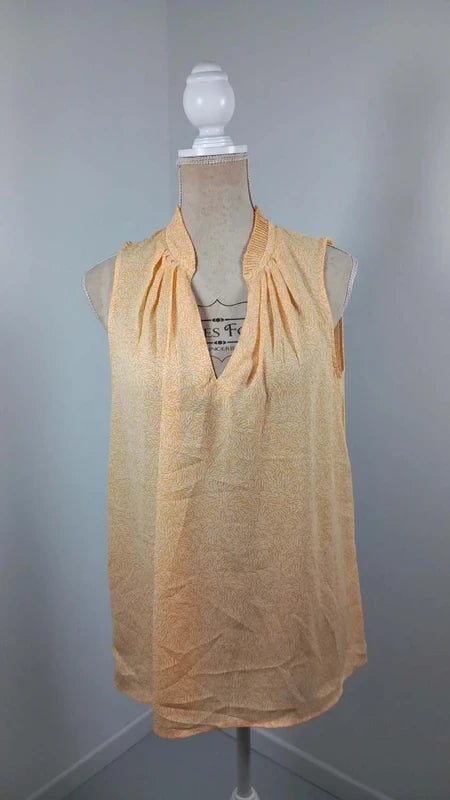KIABI Sleeveless Blouse New M – Orange Yellow Flowy Top with Foliage Pattern