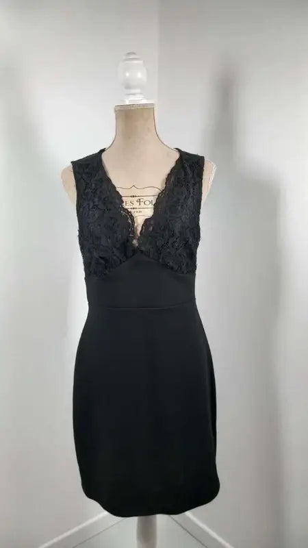 Chic Black Naf Naf Dress - Floral Lace & Detailed Back - Size 40