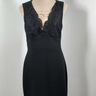 Chic Black Naf Naf Dress - Floral Lace & Detailed Back - Size 40