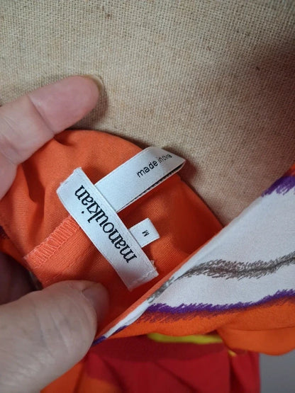 Robe Manoukian asymétrique orange rose jaune drapée M 38