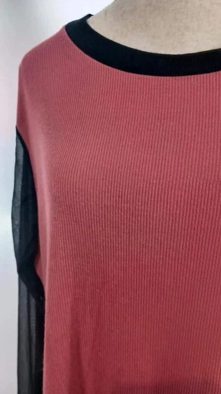 ROBE Pink Clove NEUVE - T. 56 - Bi-matière Brique/Noir Tulle et Côtes - Élégante