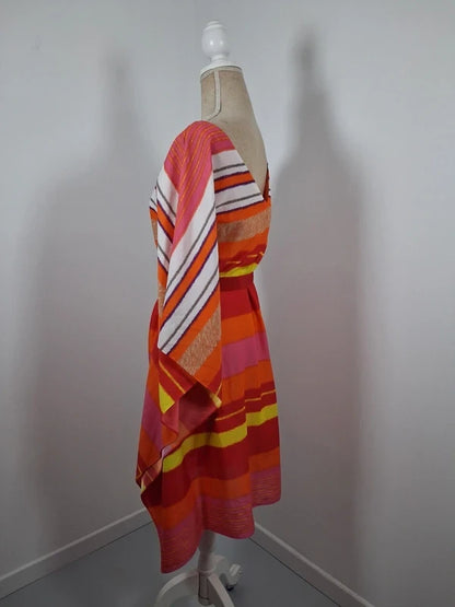 Robe Manoukian asymétrique orange rose jaune drapée M 38