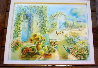 Tableau Aquarelle Originale - Danielle Lebeau - Scène de Campagne Provençale