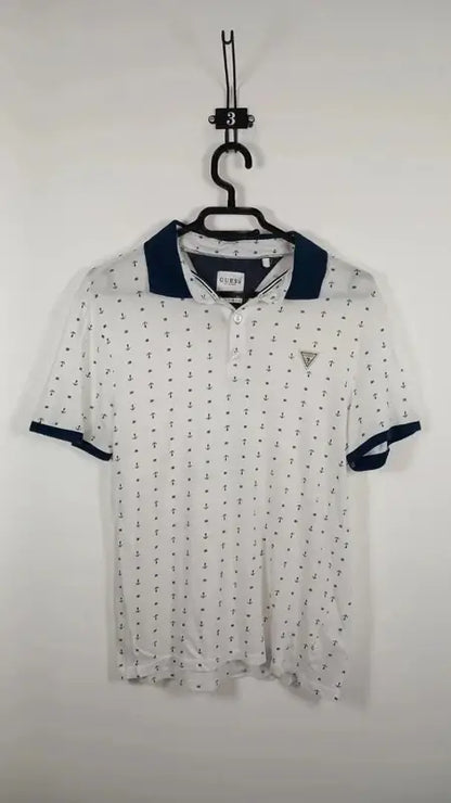 Guess Slim Fit White Anchor Print Polo New - Size M/L