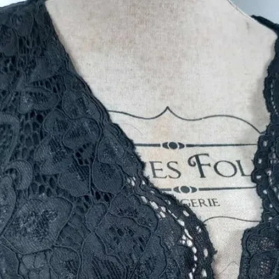 Chic Black Naf Naf Dress - Floral Lace & Detailed Back - Size 40