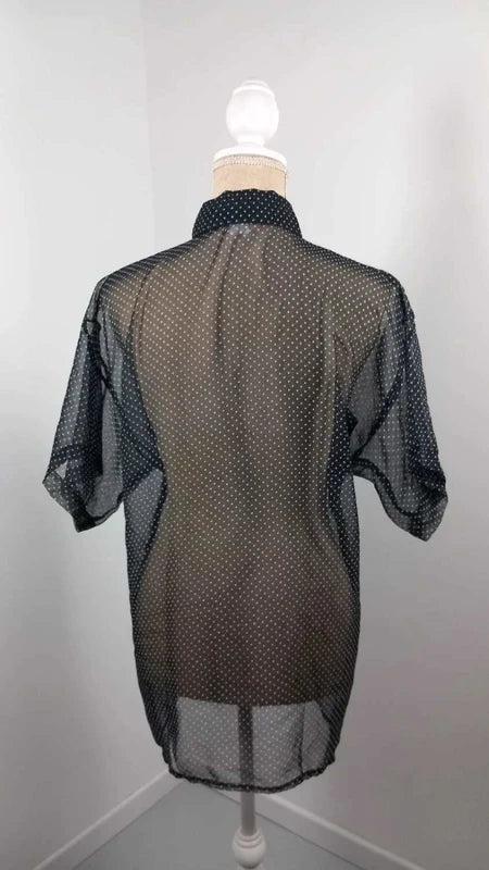 Chemisier Voile Transparent Noir à Pois - Taille 34/36 (S) - Style Vintage Chic