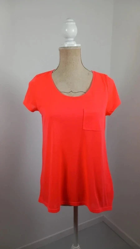 H&M Divided Fluorescent Coral T-Shirt - Asymmetrical Cut - New - Size 38