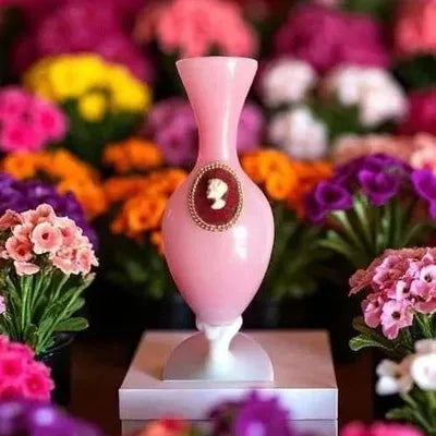 Pink Opaline & Cameo Vase on Twisted Pedestal – Vintage Collector's Item 26.5 cm
