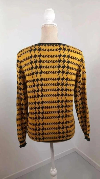 Pull Léger ZAMBA Moutarde & Noir - Motif Pied-de-poule - Taille 2