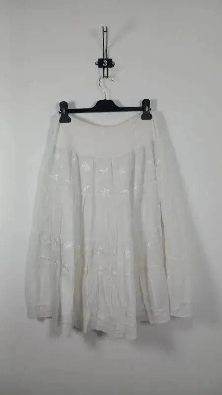 Boho White Midi Skirt – 100% Cotton – Broderie Anglaise & Lace