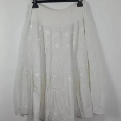 Boho White Midi Skirt – 100% Cotton – Broderie Anglaise & Lace