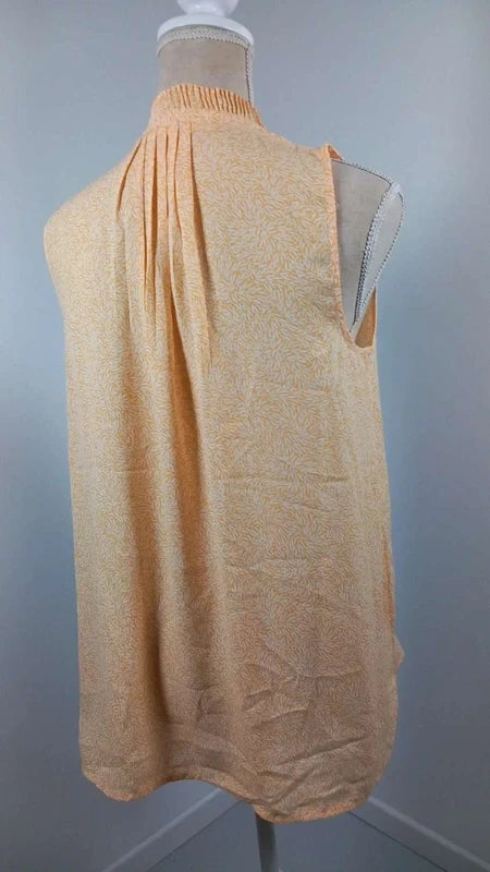 KIABI Sleeveless Blouse New M – Orange Yellow Flowy Top with Foliage Pattern