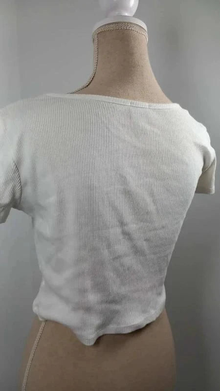 Crop Top Blanc Côtelé Zippé Fashion Studio – Taille 1 36