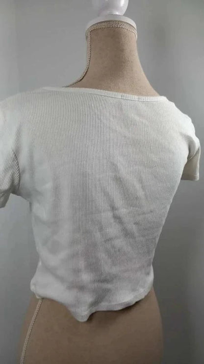 Crop Top Blanc Côtelé Zippé Fashion Studio – Taille 1 36