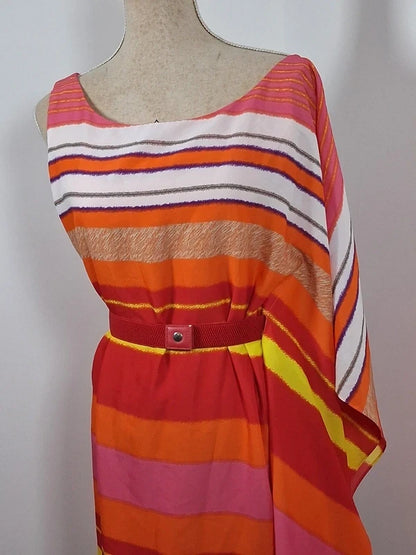 Robe Manoukian asymétrique orange rose jaune drapée M 38