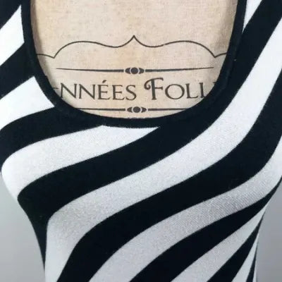Caroll Tank Top – Black & White Diagonal Stripes – Stretch Knit – Size 40 (L)