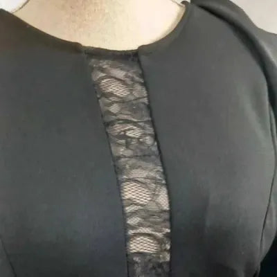 Chic Black Evening Dress - Lace & Ruffle Details - Size L (US 10) - NEW
