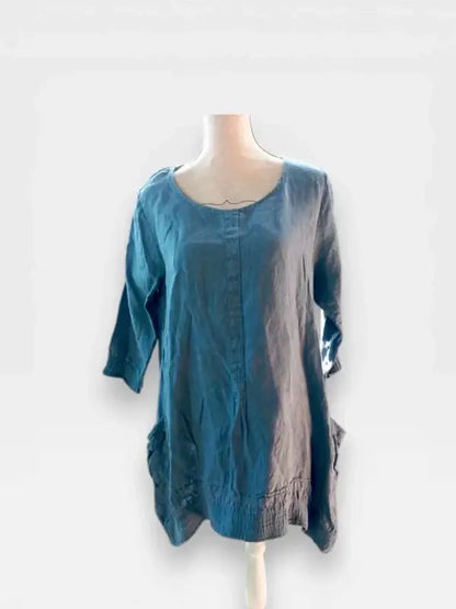 Robe Tunique 100% Lin – Bleu Indigo & Style Bohème taille 42