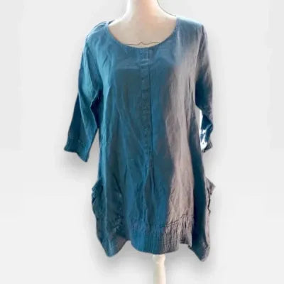 Robe Tunique 100% Lin – Bleu Indigo & Style Bohème taille 42
