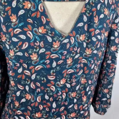 Promod Paisley Print Tunic - Size 38 - V-neck & Detailed Back