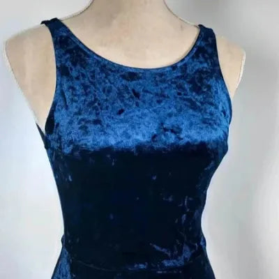 New H&M Navy Blue Velvet Skater Dress - Size 34 - V-Back