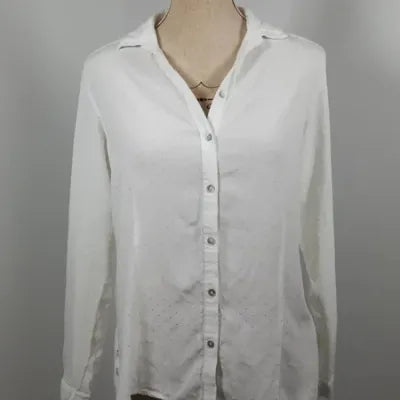 Miss Captain Shirt – White Dotted Swiss & Mother-of-pearl Buttons – Fitted – Size 38