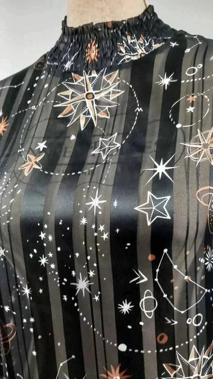 Chemisier Céleste Noir & Or - Imprimé Étoiles/Planètes - Taille XS - NEUF