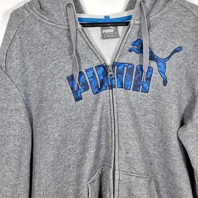 Sweat Zippé Capuche PUMA Camouflage Bleu – Style Streetwear Sport – Gris Chiné – Taille M