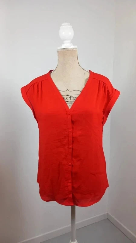 Top Chemisier Fluide Rouge Corail KIABI - Neuf - Taille S
