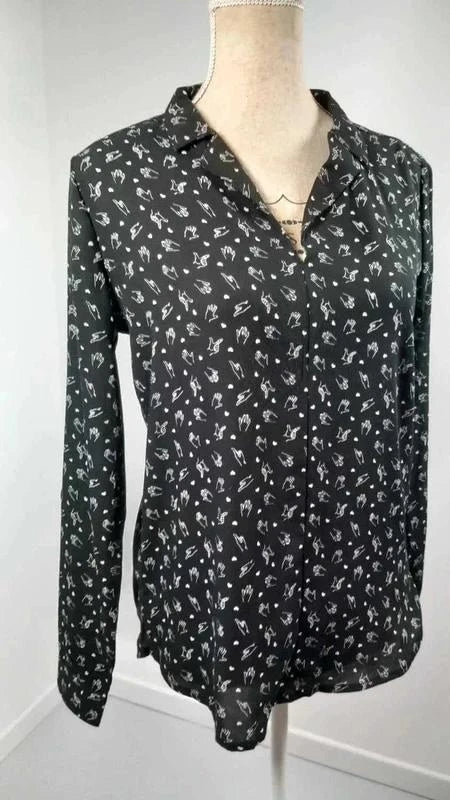 Chemise Jennyfer Noire Motif Mains Signes ASL - Taille S