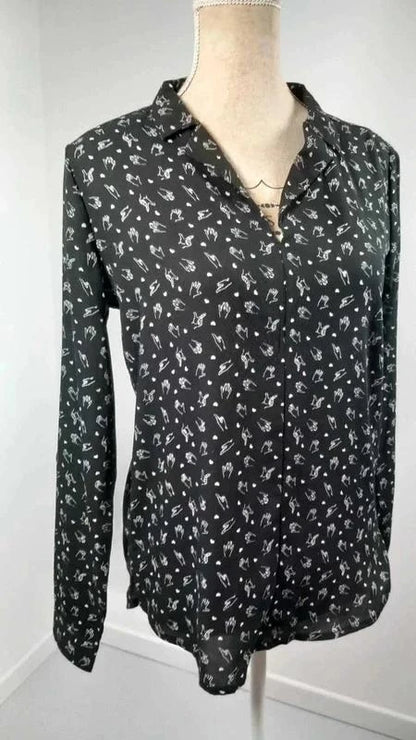 Chemise Jennyfer Noire Motif Mains Signes ASL - Taille S