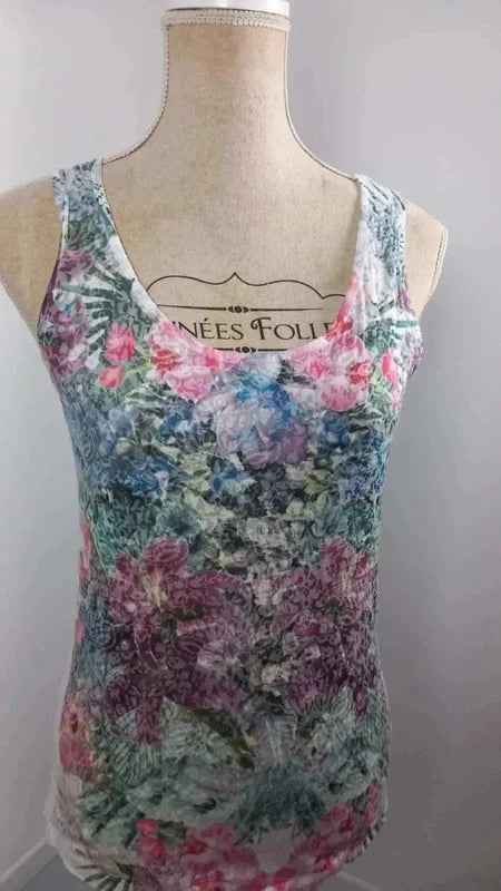 Romantic Floral Cami Top - Size M/L (UK 12/14) - Floral Print & Lace