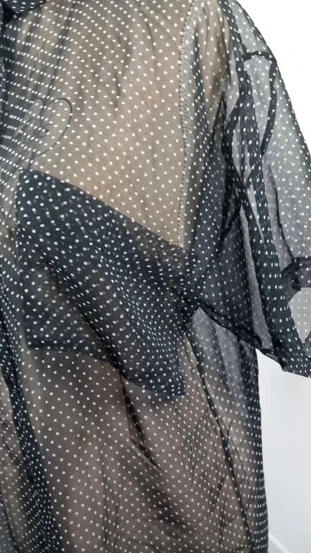 Chemisier Voile Transparent Noir à Pois - Taille 34/36 (S) - Style Vintage Chic