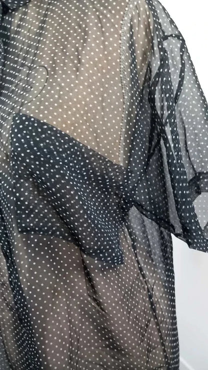 Chemisier Voile Transparent Noir à Pois - Taille 34/36 (S) - Style Vintage Chic
