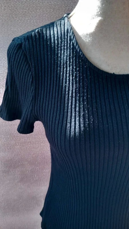 Tee-shirt Noir en Maille Côtelée Chic - Zara - Taille M