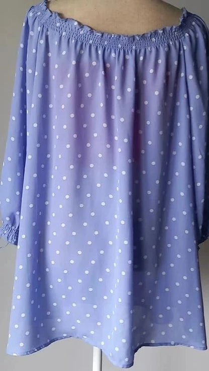 Tunique mauve bleutée à pois blanc