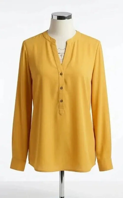 Jacqueline de Yong Blouse – Mustard Yellow – Tunisian Collar – Asymmetrical Cut – Size S (US 4)