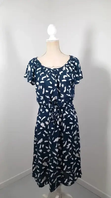 Robe UP2 Fashion – Viscose – Bleu Marine & Motifs Coups de Pinceau – Taille 40 (L)