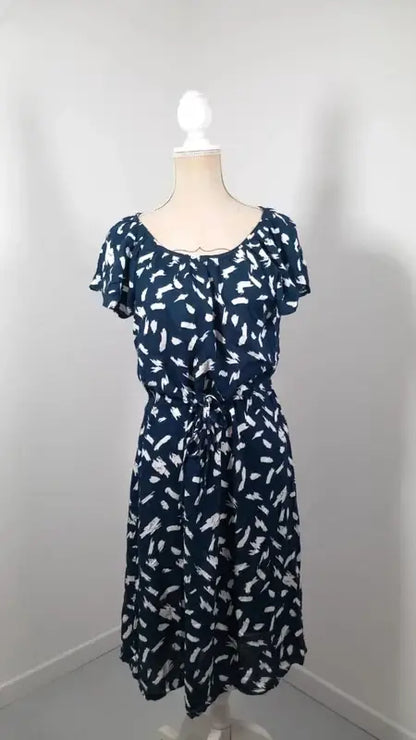Robe UP2 Fashion – Viscose – Bleu Marine & Motifs Coups de Pinceau – Taille 40 (L)