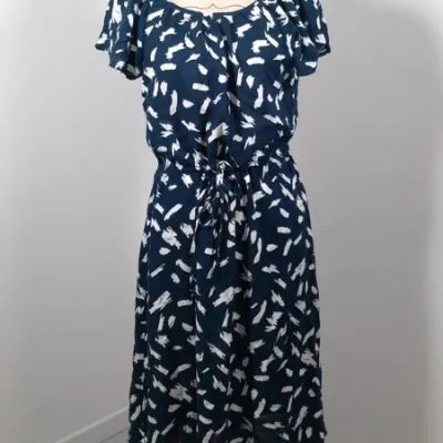 Robe UP2 Fashion – Viscose – Bleu Marine & Motifs Coups de Pinceau – Taille 40 (L)