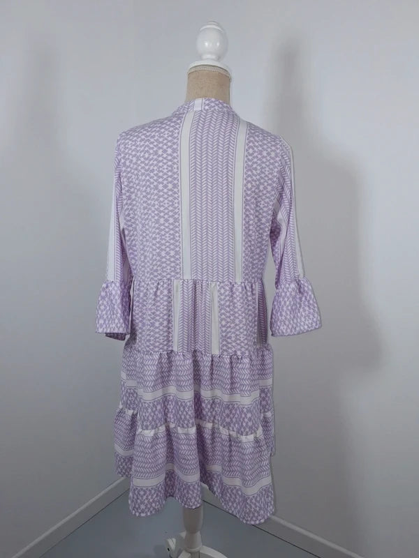 Robe bohème lilas et blanche Pigalle taille M neuve volants