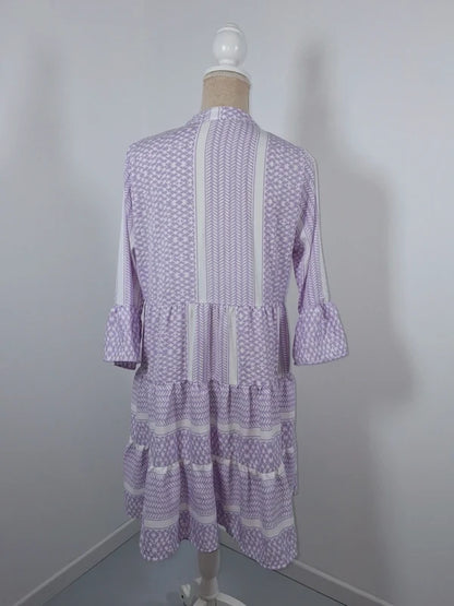 Robe bohème lilas et blanche Pigalle taille M neuve volants