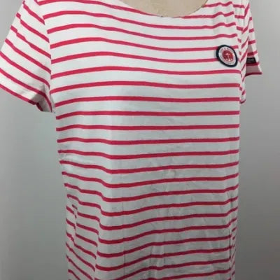 Marinière Terre de Marins – Blanc & Rouge Corail – Écusson Brodé – Taille XL