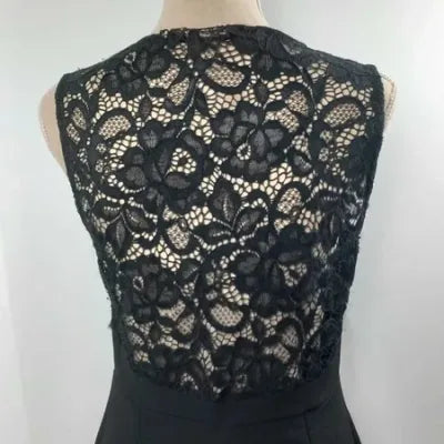 Chic Black Naf Naf Dress - Floral Lace & Detailed Back - Size 40