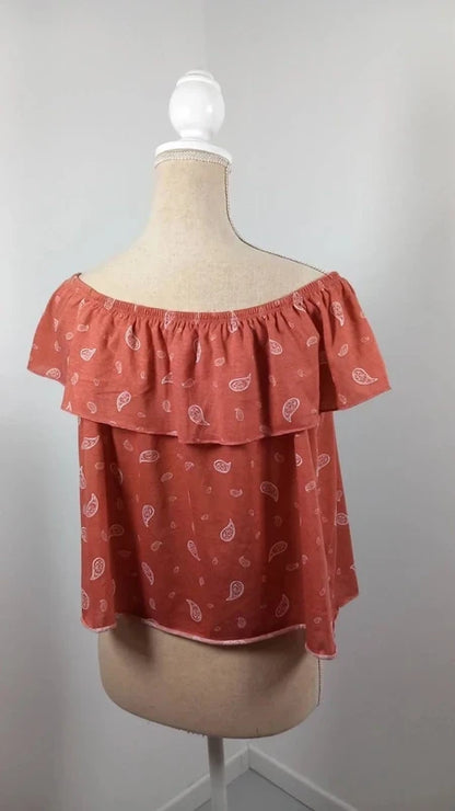 Terracotta Brown Off-the-Shoulder Top - One by Gémo - Size M - Paisley Pattern